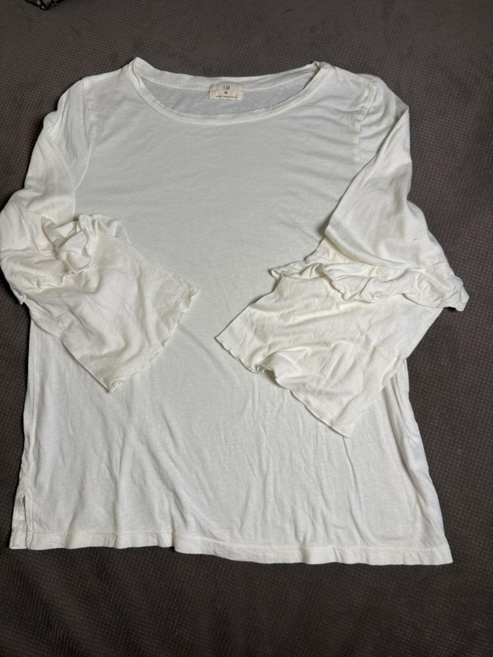T. la Women's White Ruffle 3/4 Sleeve Tee